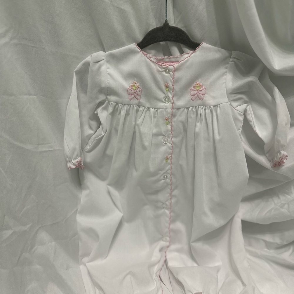 White Nightgown with Pink Embroidery